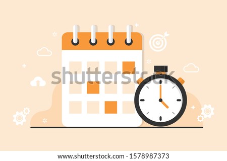 The concept of landing page time management. Schedule And the working calendar on orange background. Template business finance marketing. Vector illustration in flat design.