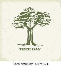 Concept of landscape design.Silhouette of tree with foliage on kraft paper background.Organic Sign,logo.