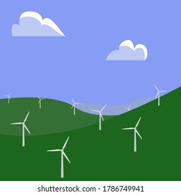 Das Konzept einer Großanlage von Windturbinen. Pflege der Ökologie und der Umwelt. Die richtige Energie

