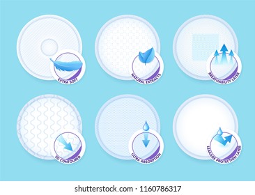 Concept Layers With Different Texture And Icons For Breast Pads, Cotton Pads, Nursing Pad Liners While Offering Excellent Breathability, Protection And Comfort. Vector Eps10.