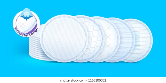 Concept layers with different texture and icons for skin care, cosmetic cotton pads while offering excellent soft protection and comfort. Vector eps10.