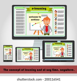 The concept of learning and at any time, anywhere. vector.