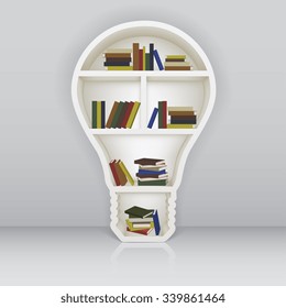 The concept of learning. Bookshelf as a light bulb