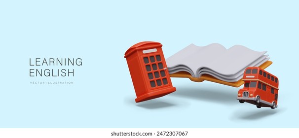 Concept of learning English. Creative advertising banner for social networks