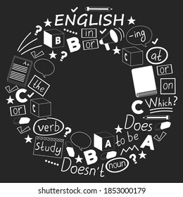 Concepto de aprendizaje del inglés. Diseño plano, patrón vectorial.