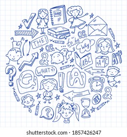 Concepto de aprendizaje del inglés. Diseño plano, patrón vectorial.