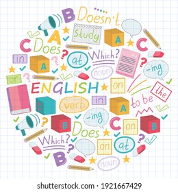 Concept of learning English. Flat design, vector pattern. English courses.