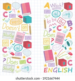Concept of learning English. Flat design, vector pattern. English courses.