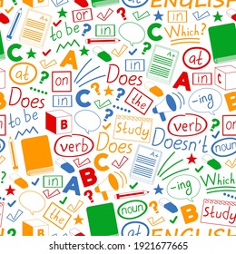 Concepto de aprendizaje del inglés. Diseño plano, patrón vectorial. Cursos de inglés.