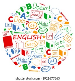 Concept of learning English. Flat design, vector pattern. English courses.