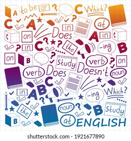 Concept Of Learning English. Flat Design, Vector Pattern. English Courses.