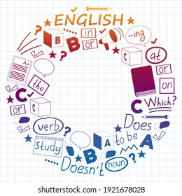 Concept of learning English. Flat design, vector pattern. English courses.