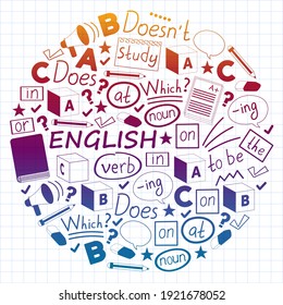 Concept of learning English. Flat design, vector pattern. English courses.