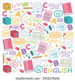 Concept of learning English. Flat design, vector pattern. English courses.