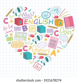 Concept of learning English. Flat design, vector pattern. English courses.