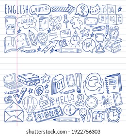 Konzept des Englischlernen. Flaches Design, Vektormuster. Englischkurse.