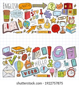 Concept of learning English. Flat design, vector pattern. English courses.