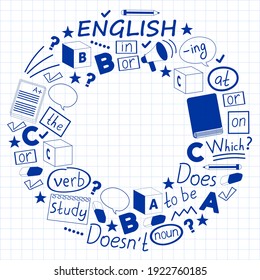 Concept of learning English. Flat design, vector pattern. English courses.