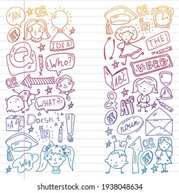 Concept of learning English. Flat design, vector pattern. English courses.