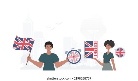 The concept of learning English. English language team. Flat modern style. Vector.
