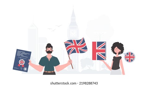 The concept of learning English. English language team. Flat modern style. Vector illustration.