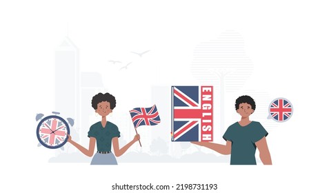 The concept of learning English. English language team. trendy style. Illustration in vector.