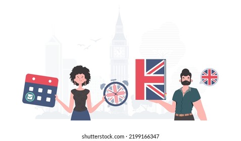 El concepto de aprender inglés. Equipo de inglés. estilo de moda. Vector.