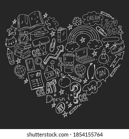 Concepto de aprendizaje del inglés. Cursos en línea de idiomas. E-learning. Patrón con iconos vectoriales.