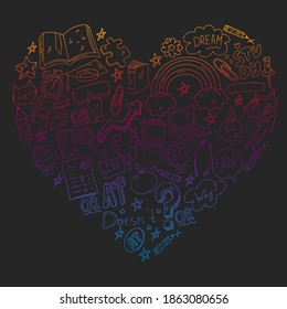 Concept of learning English. Online language courses. E-learning. Pattern with vector icons.