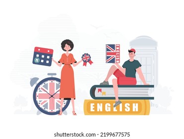 Concept Learning English Woman Man English Stock Vector (Royalty Free ...