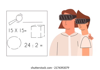 The concept of learning in glasses with augmented reality. Vector illustration in a flat style.