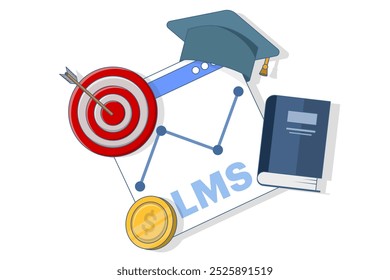 Concept of Learning Management System or LMS as online education. Educational technology, online learning delivery, training, knowledge software application, qualification framework. Vector illustrati