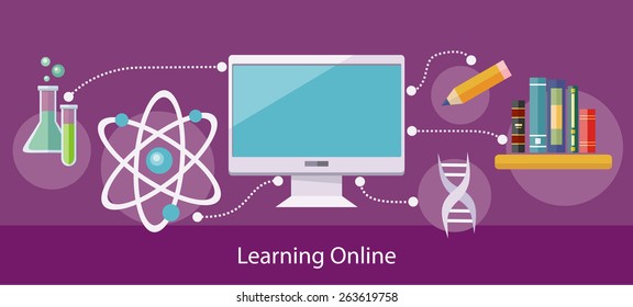 The concept of learning on the computer online, gaining knowledge in different areas. Abstract image.