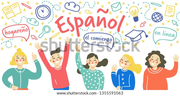 Concept Learning Spanish Language Happy Waving Stock Vector (Royalty ...