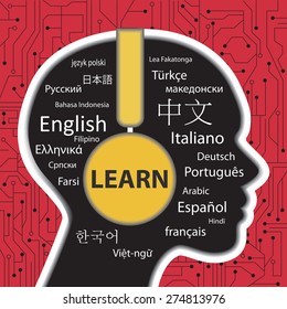 concept for learning to speak different languages with a headphone 