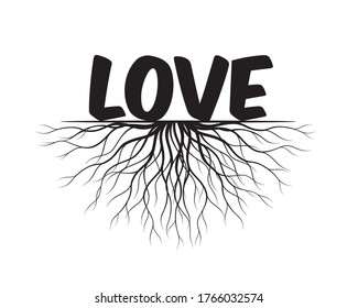 Concepto con hojas y raíces. Ilustración vectorial. Me encanta el texto y la idea. Planta y jardín.