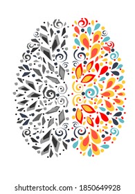 The concept of the left and right hemispheres of the human brain. Creative and analytical side.  Vector illustration