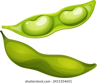 Konzepte Leguminosen-Haricot-Bohnen-Symbol, grüner natürlicher Streichholz, vegetarischer Lebensmittelcartoon, Vektorgrafik, einzeln auf Weiß. Einziger Stammbaum, veganischer Pod leckere Leguminosen Getreide.