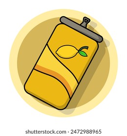 Concept of Lemon or Orange Juice Drink with Soda. drinks with artificial sweeteners. Cute Soda Can Collection. Modern color soft drink. Food Nature Icon. Cartoon Vector Icon Illustration.