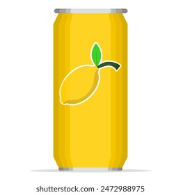 Concept of Lemon or Orange Juice Drink with Soda. drinks with artificial sweeteners. Cute Soda Can Collection. Modern color soft drink. Food Nature Icon. Cartoon Vector Icon Illustration.