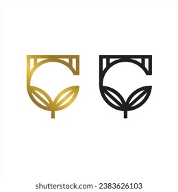 El concepto de letra c con una combinación de hojas es muy elegante y lujoso con un poco de estilo militar