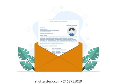 The concept of a letter containing a job application, job application email, job vacancy, how to apply for a job, this design is suitable for brochures, posters or banners. flat vector illustration.