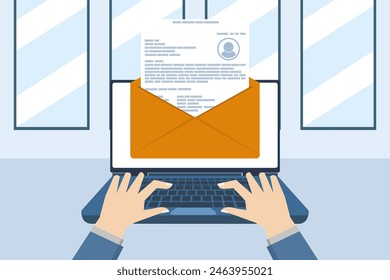 The concept of a letter containing a job application, job application email, job vacancy, how to apply for a job, this design is suitable for brochures, posters or banners. flat vector illustration.