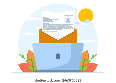 The concept of a letter containing a job application, job application email, job vacancy, how to apply for a job, this design is suitable for brochures, posters or banners. flat vector illustration.