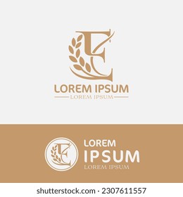 concept of  letter E, logo design  rice farm branding