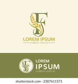 concept of  letter F, logo design  rice farm branding