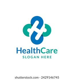 concept letter h with plus logo, health care logo design vector illustration