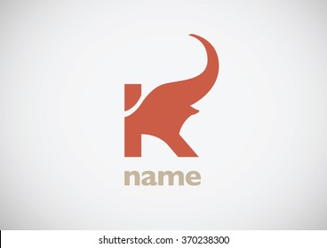 Concept Letter K In Elephant Shape Vector Logo
