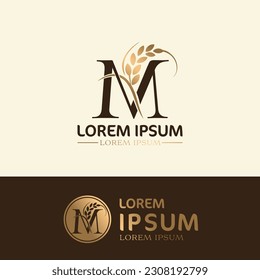 concept of  letter M, logo design  rice farm branding