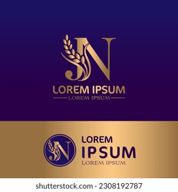 concept of  letter N, logo design  rice farm branding